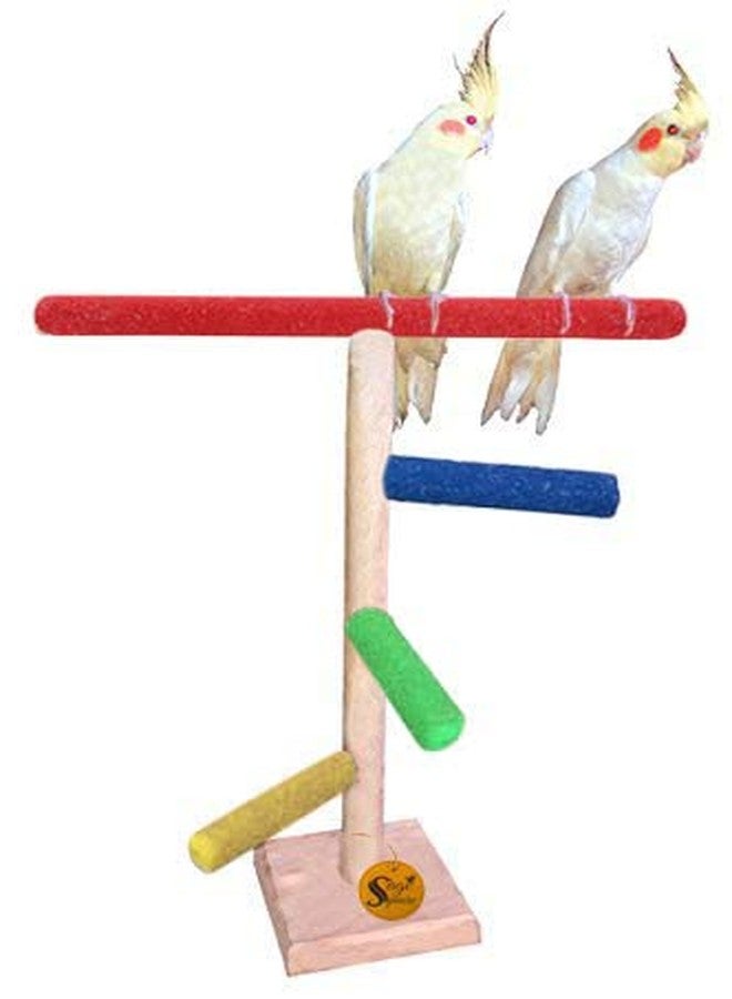 سايج سكوير مجثم طيور خشبي طبيعي مربع الشكل من خشب المريمية، مقاس 41 سم/16 بوصة، للتدريب والتمارين الرياضية، بثلاث درجات، مزود بحامل رملي كامل/لعبة طيور. - Image 2